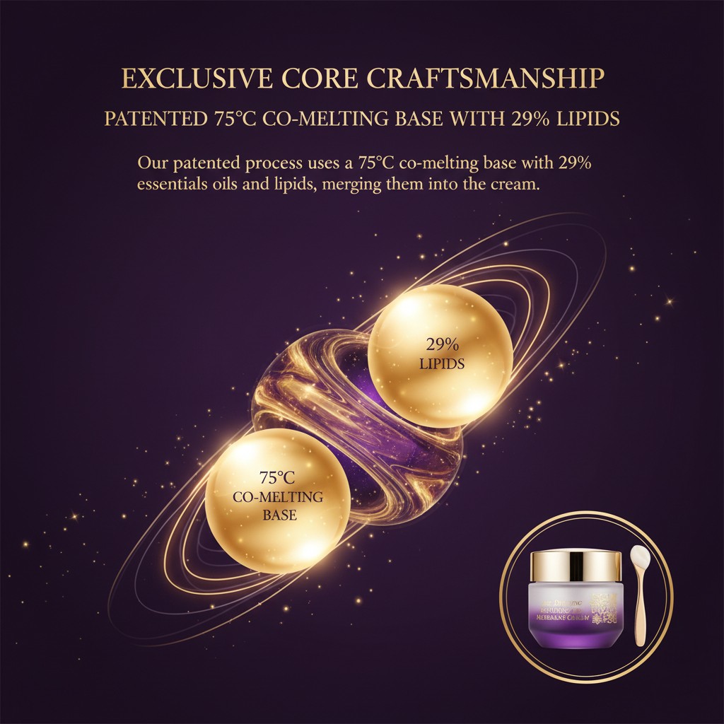 Exclusive 75°C Co-Melting Oil-Lipid Base technology for enhanced penetration and moisture retention.