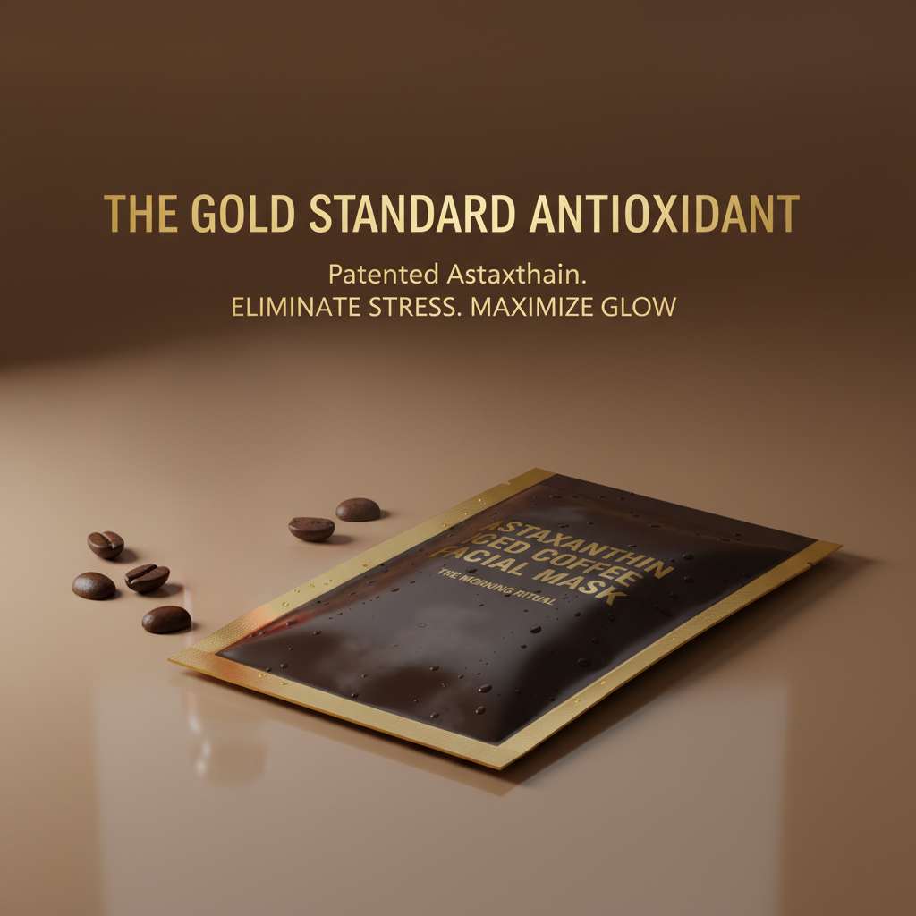 Gold standard antioxidant patented astaxanthin facial mask for stress elimination and glow.