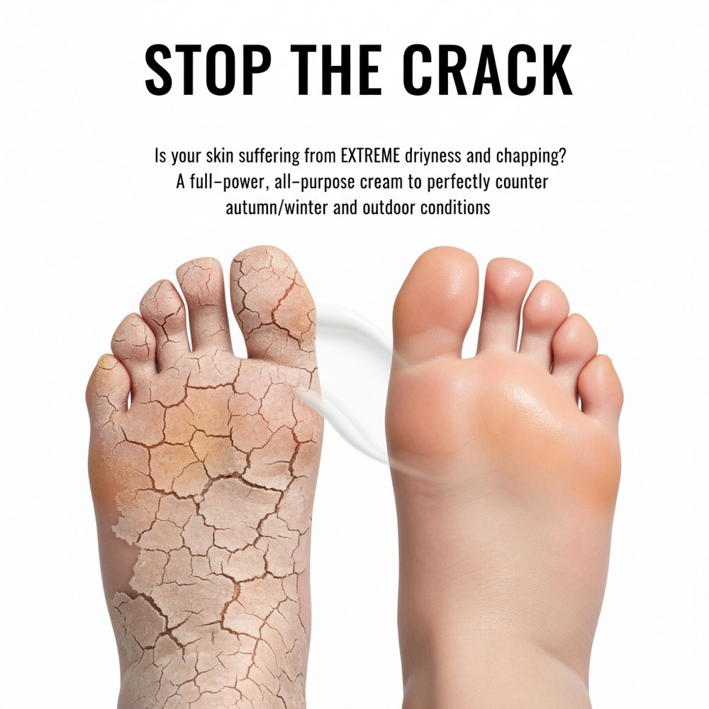 Severe dry skin solution cream for autumn winter and outdoor conditions.