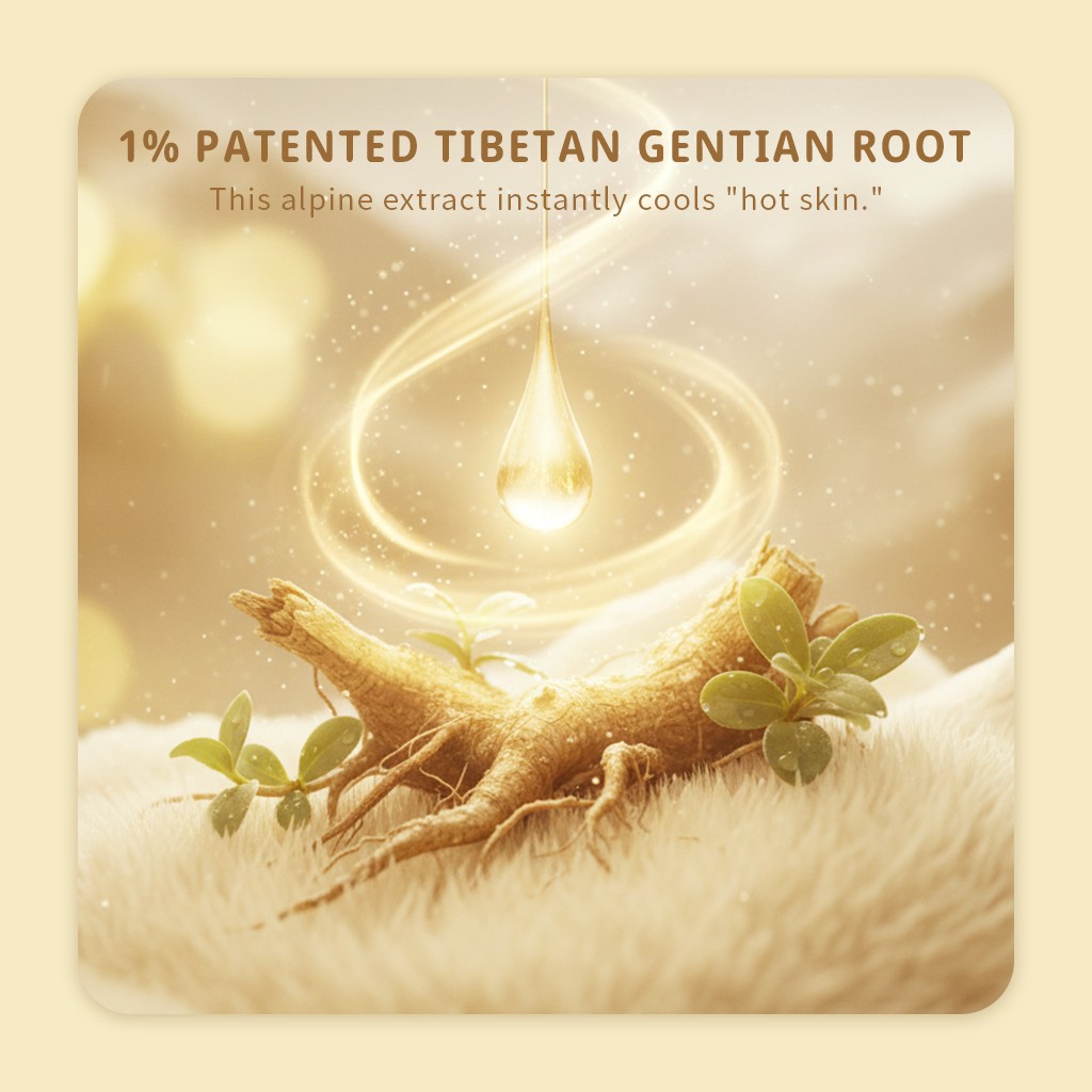 1% patented Tibetan Gentian Root extract instantly cools hot sensitive baby skin.