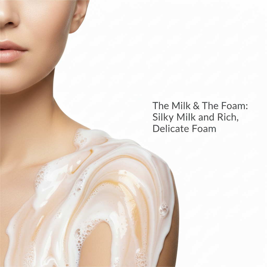 Silky milk rich foam shower oil transformation