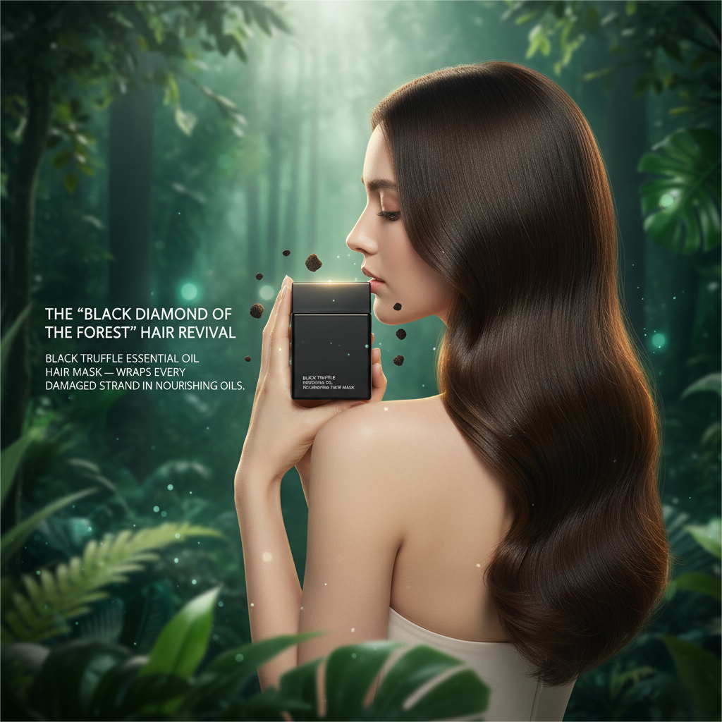 Black truffle hair mask marketing visual