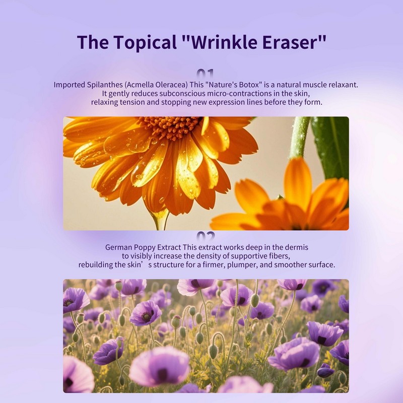 Topical wrinkle eraser spilanthes poppy extract