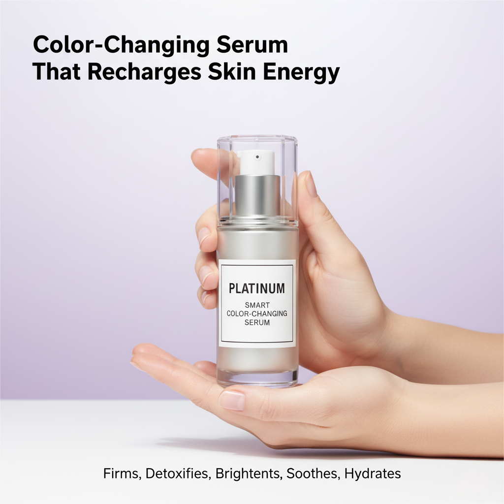 Color changing serum recharges skin energy concept