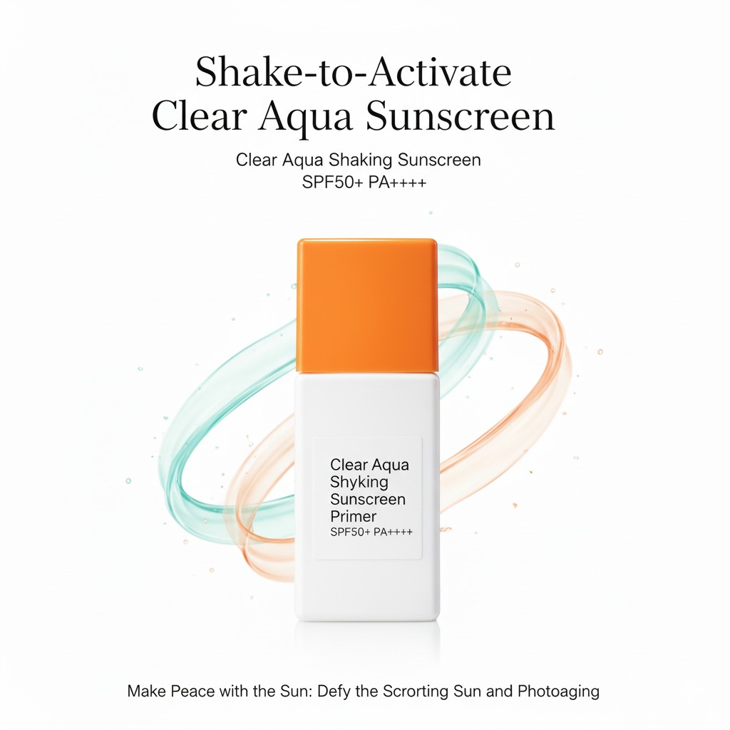 Shake-to-activate sunscreen marketing visual showing dual-phase texture for OEM production