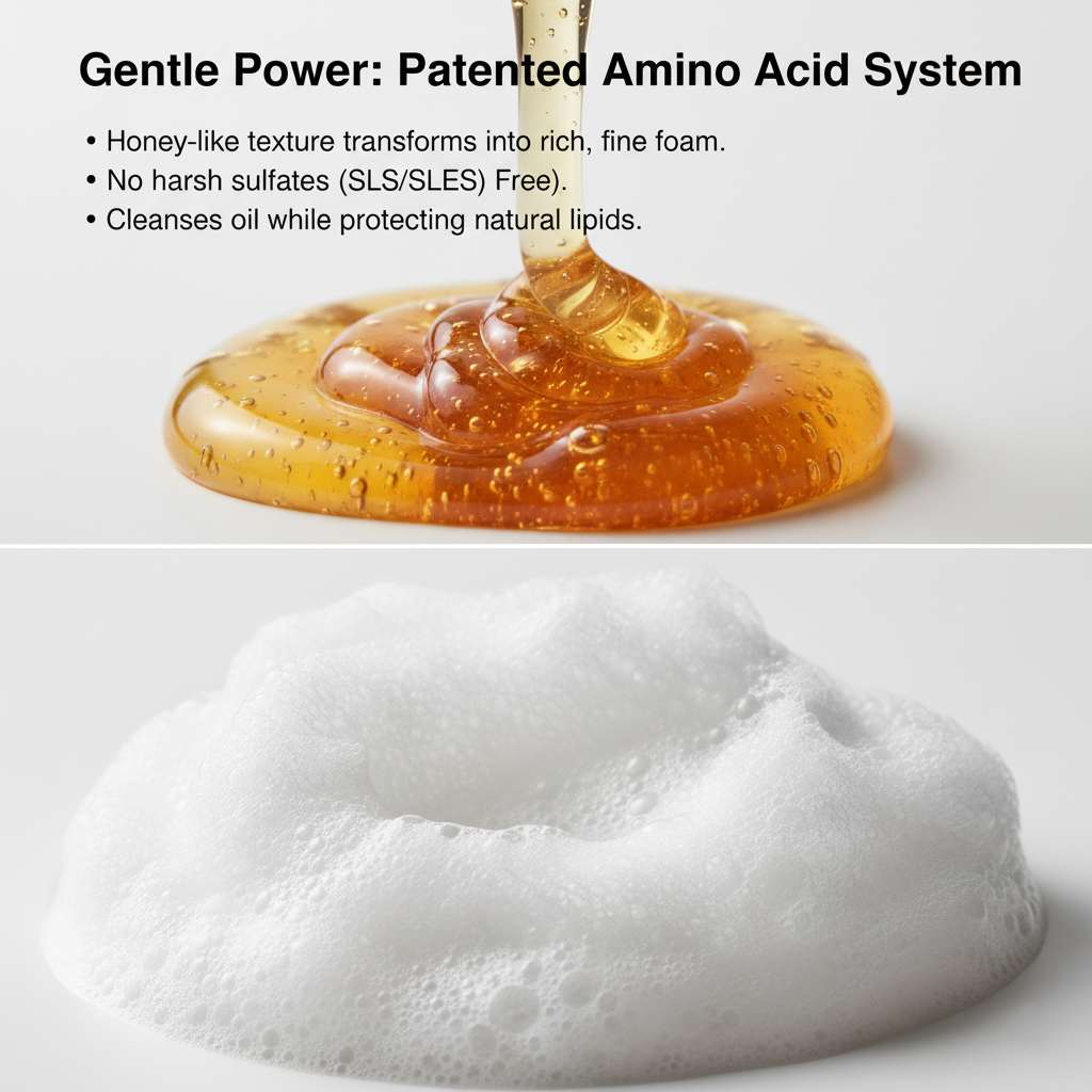 Patented amino acid system rich foam texture