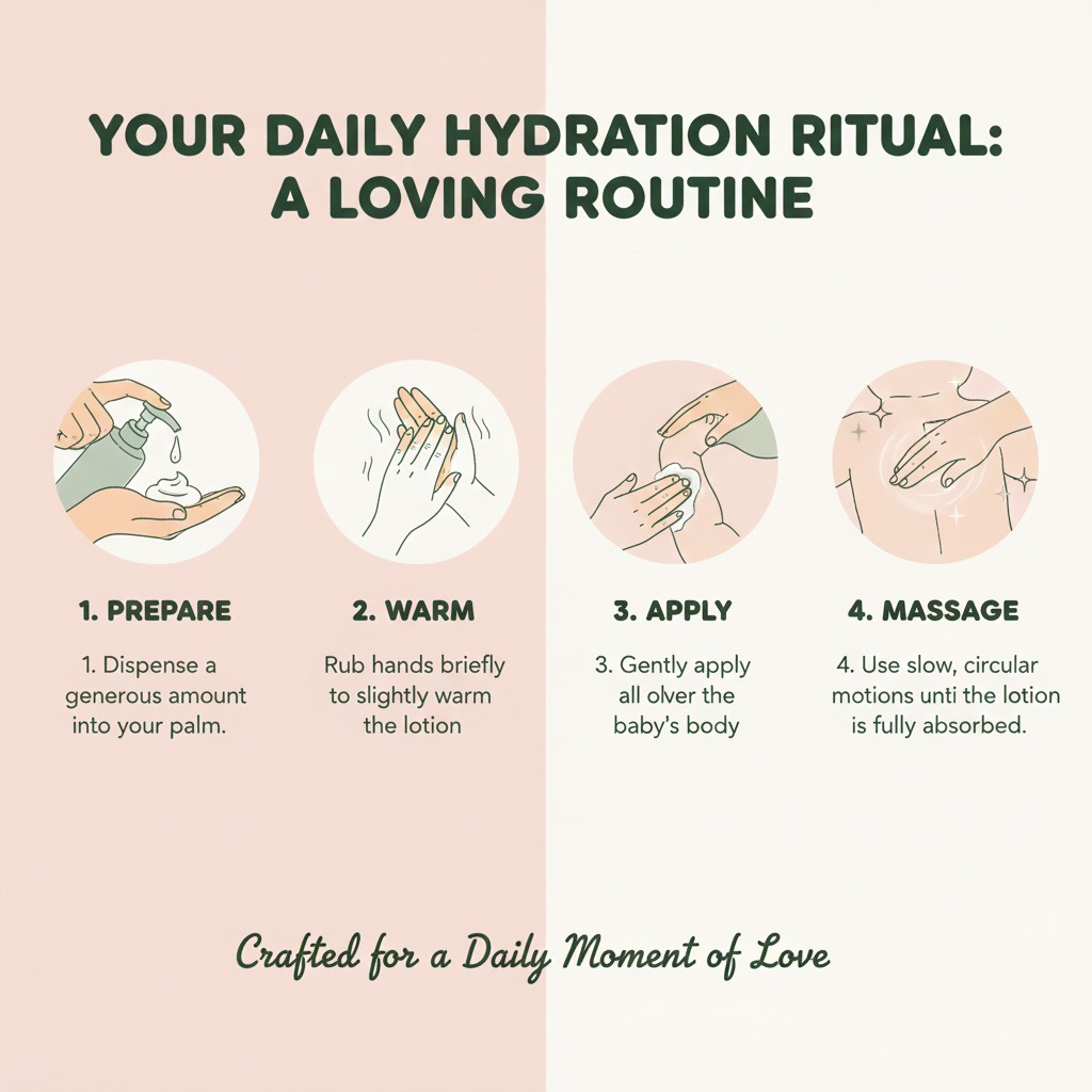 Daily baby hydration ritual massage guide for lotion application.
