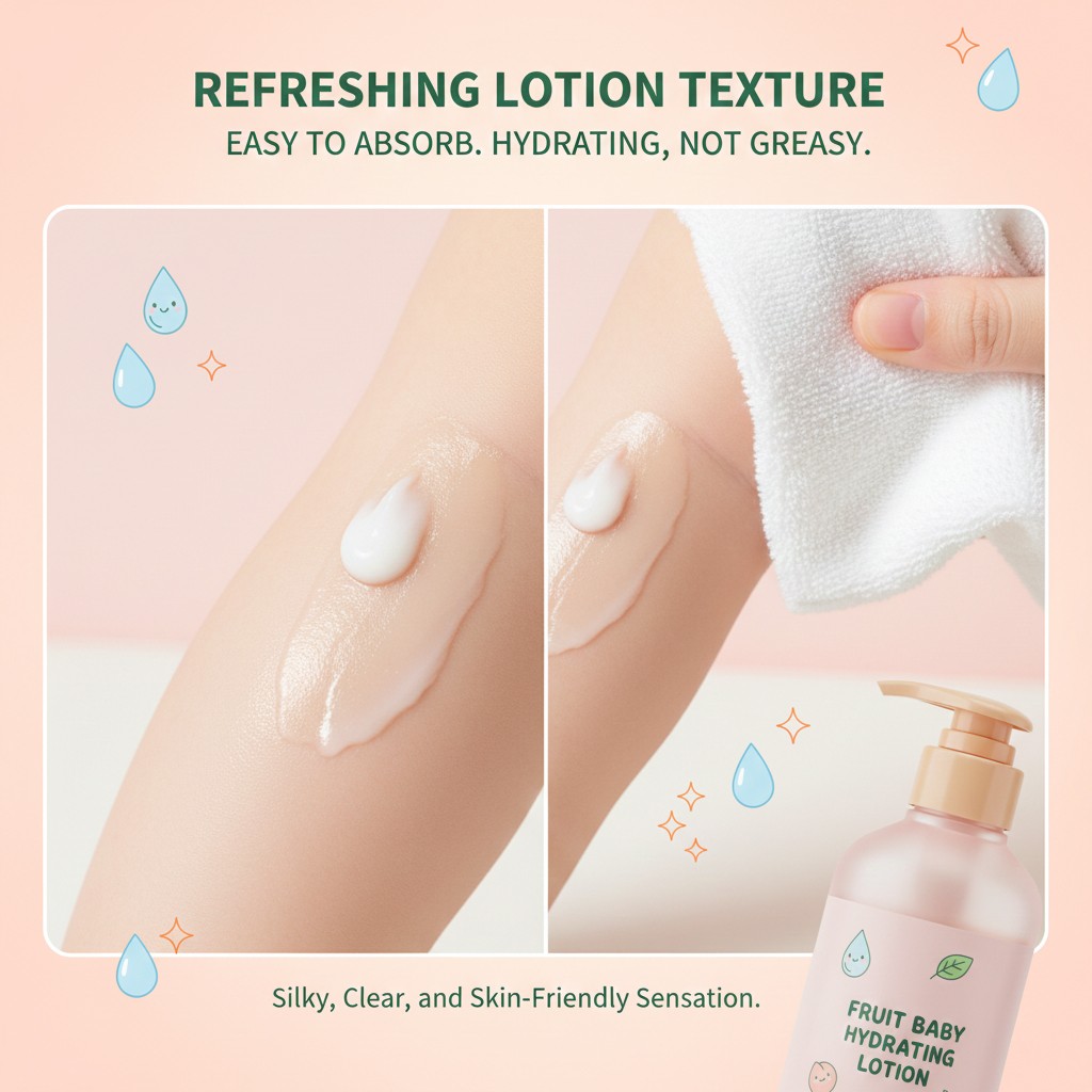 Refreshing non-greasy lotion texture easy to absorb for infant skincare manufacturing.