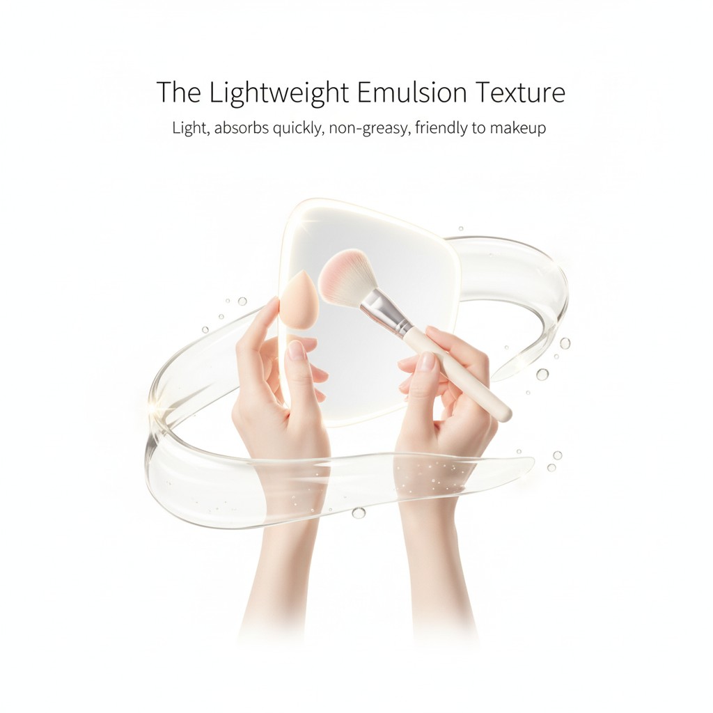 Lightweight emulsion texture makeup friendly