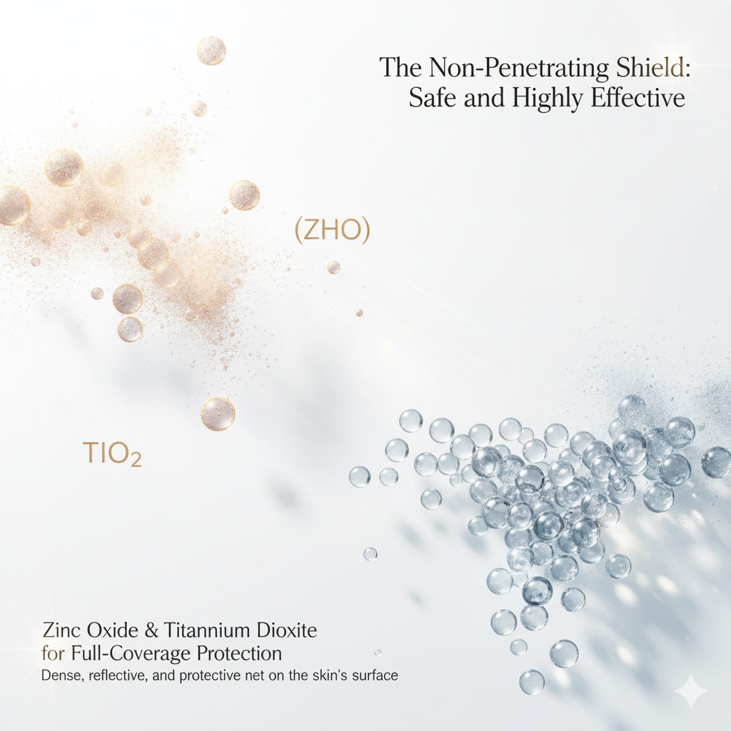 Non penetrating shield zinc oxide titanium dioxide